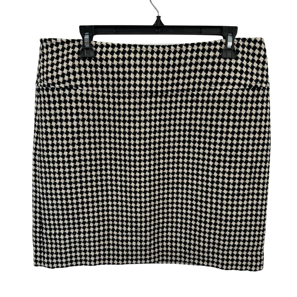 TALBOTS Black & White Houndstooth Wool Blend Tweed Pencil Skirt // 14 Petite